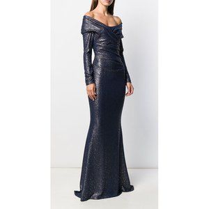 NEW Talbot Runhof Mermaid Sequin Gown Off The Shoulder Metallic Maxi Dress 4